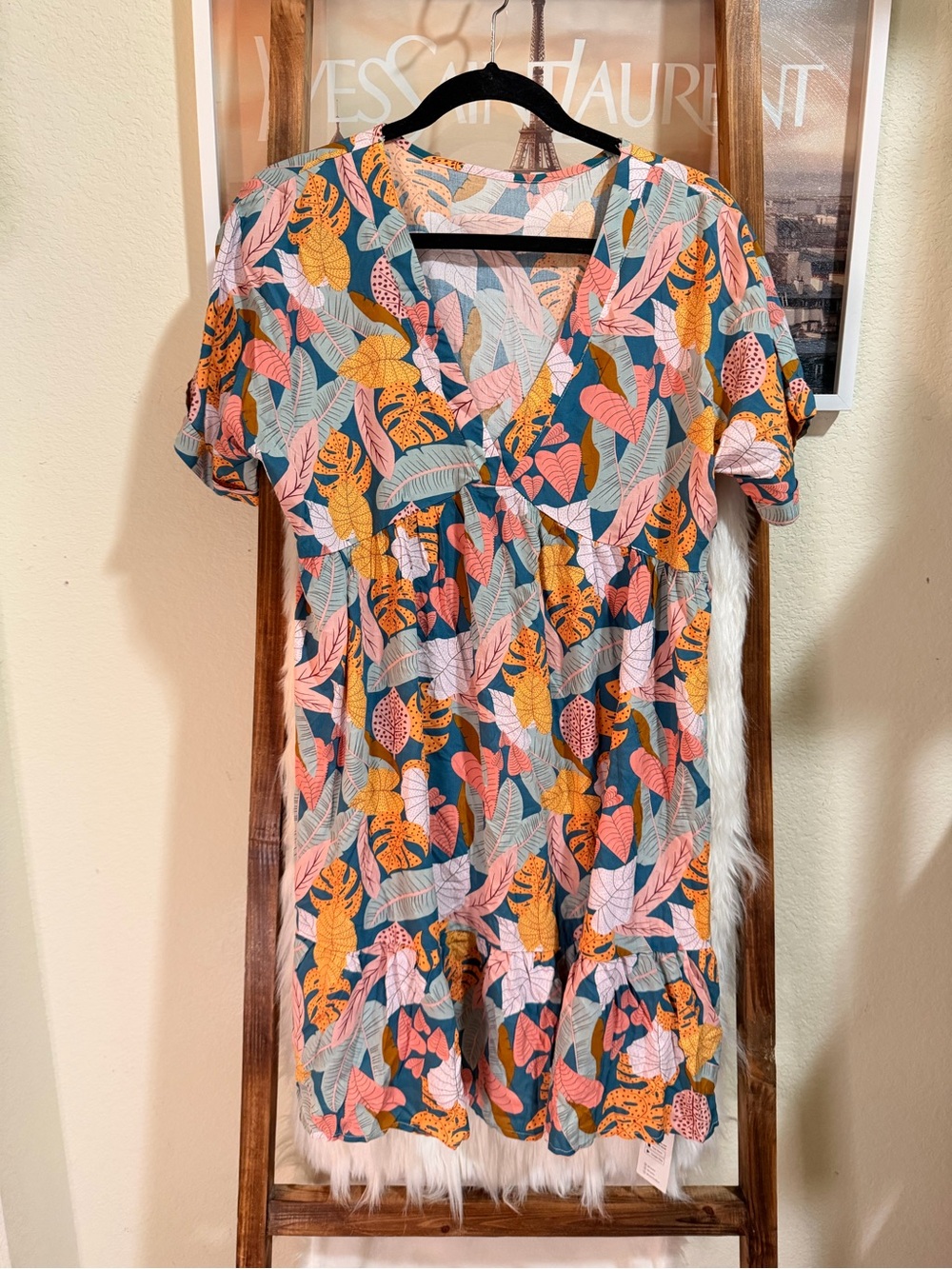 Cupshe Teal Floral Tropical Short Sleeve Swim Coverup